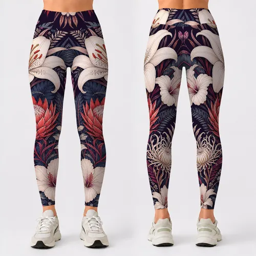 Midnight Tropical Floral Botanical Garden For Yoga Studio Gym And Resort Style Women Leggings