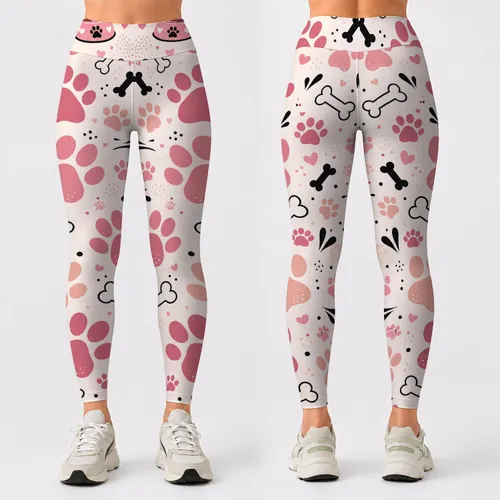 Pink Paws And Dog Bones For Pet Lover Workouts And Cute Everyday Athleisure Style Leggings