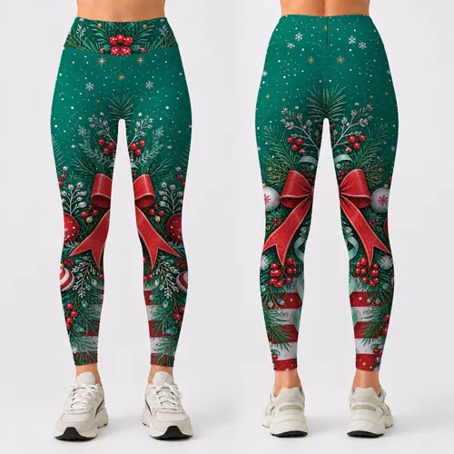 Candy Cane Ornaments With Pine Garland And Red Bows For Festive Holiday Workouts Leggings