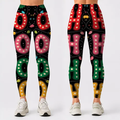 Festive HO HO HO Marquee Letters And Christmas Lights For Holiday Party Style Look Leggings