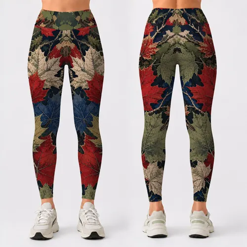 Retro Canadian Maple Camo Foliage For Outdoor Festivals And Rugged Woodland Style Leggings