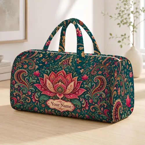 Ethnic Lotus Mandala Paisley Vines In Teal Magenta For Boho Travel Style Women Gift Quilted Weekend Bag