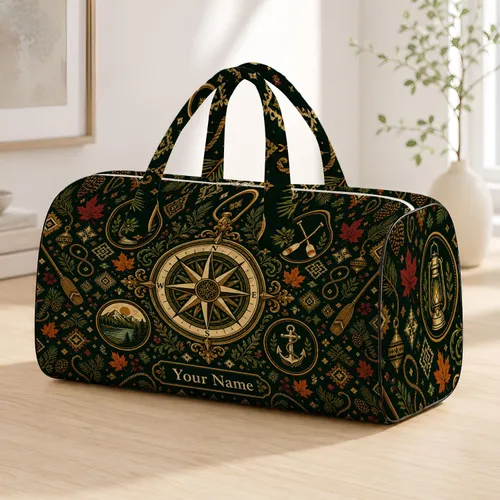 Compass Rose Lantern Kayak Paddles Autumn Camping Heritage For Outdoor Adventurers Quilted Weekend Bag