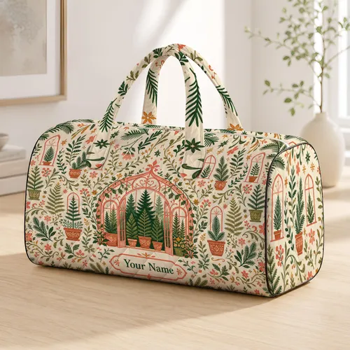 Retro Greenhouse Botanical Folk Art Travel Garden Decor Gift For Plant Lovers Women Quilted Weekend Bag