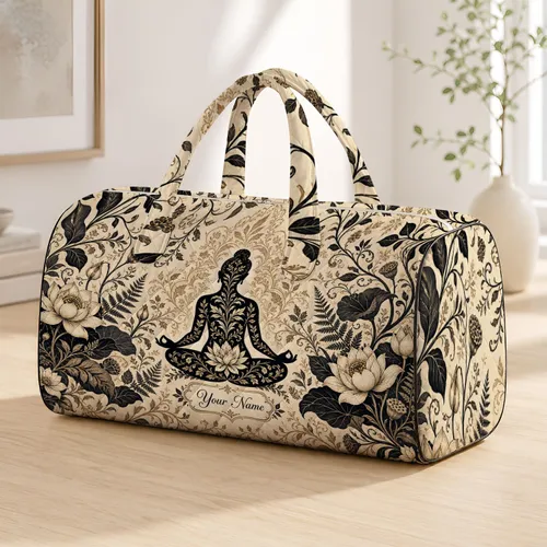 Yoga Meditation Silhouette With Woodland Vines For Retreat Travel And Wellness Lovers Quilted Weekend Bag