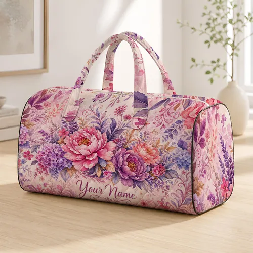 Mauve Watercolor Floral Bouquet For Luxe Chic Getaways And Bridesmaid Resort Style Quilted Weekend Bag