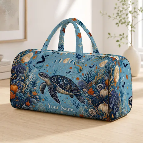 Sea Turtle Coral Ocean Autumn Halloween Monogram Thanksgiving Christmas Gift For Women Quilted Weekend Bag