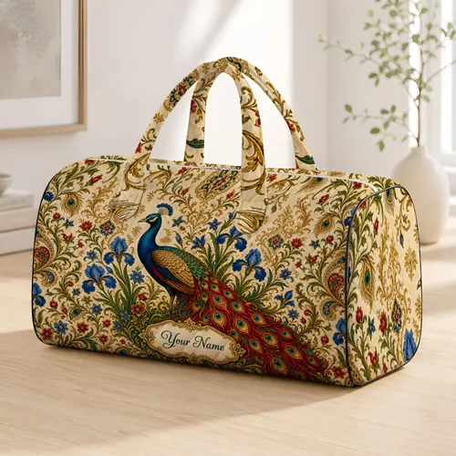 Vintage Peacock Iris Court Garden For Luxe Overnight Travel And Holiday Gifts For Women Quilted Weekend Bag