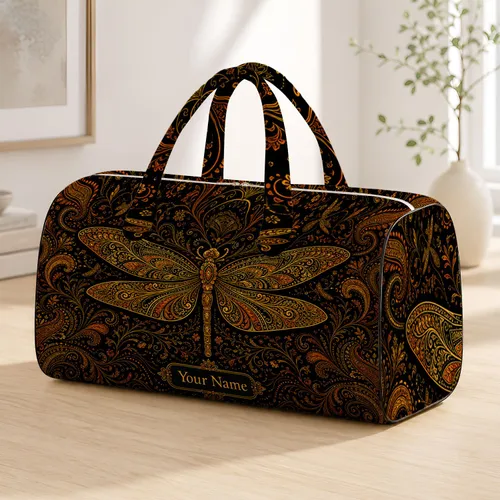 Golden Dragonfly Mandala Paisley Ornamental Boho Travel Style For Yoga And Getaways Quilted Weekend Bag