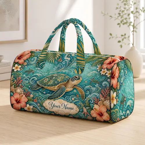 Sea Turtle Tropical Ocean Boho Coastal Vacation Beach Style For Women And Travelers Quilted Weekend Bag