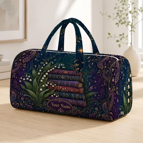 Bohemian Antique Books And Lily Of The Valley For Literary Travel Style Readers Gift Quilted Weekend Bag