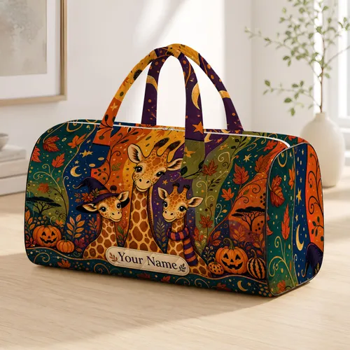 Cute Multicolor Giraffe Family Autumn Safari Travel Gift For Animal Lovers And Kids Quilted Weekend Bag