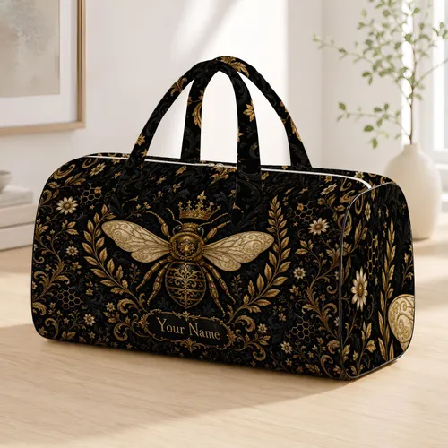 Gothic Golden Crown Bee Damask For Luxury Travel And Halloween Gifts For Opulent Women Quilted Weekend Bag