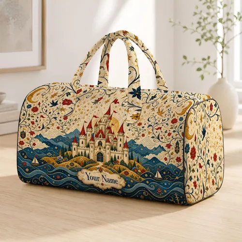Fairy Tale Castle With Golden Stars For Romantic Getaways And Storybook Dreamers Quilted Weekend Bag
