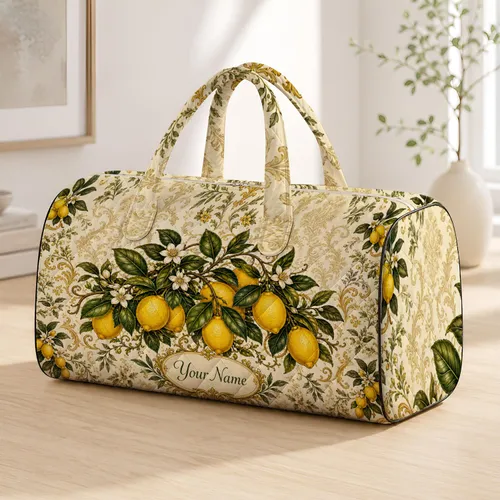 Lemon Branch Botanical Name Cream Mediterranean Vacation Style For Citrus Lovers Quilted Weekend Bag