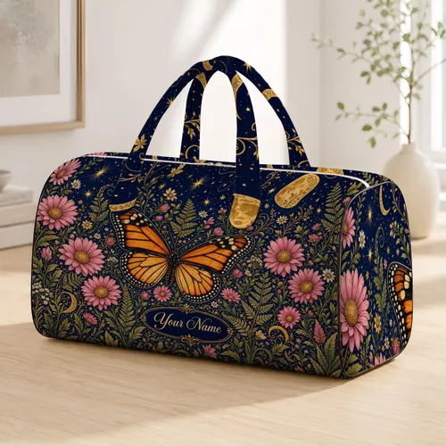 Monarch Butterfly Night Meadow With Daisies And Stars For Nature Lovers Getaways Quilted Weekend Bag