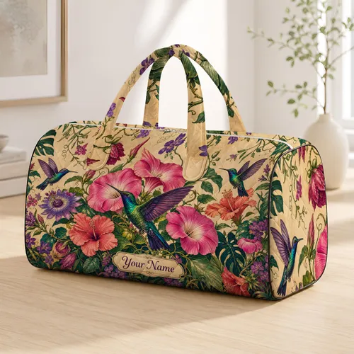 Tropical Hummingbirds With Pink Morning Glories For Overnight Getaways And Bird Lovers Quilted Weekend Bag