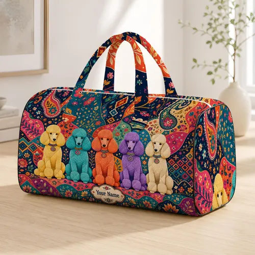 Colorful Poodle Patchwork Pop Art Travel Accessory For Dog Lovers And Vacation Style Quilted Weekend Bag