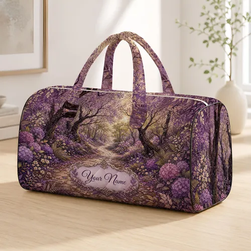 Light Purple Woodland Flower Path With Falling Blossoms For Travel And Daily Errands Quilted Weekend Bag