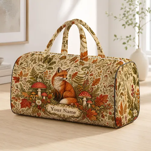 Autumn Fox And Red Mushrooms Retro Woodland Foliage For Fall Travel And Daily Outings Quilted Weekend Bag