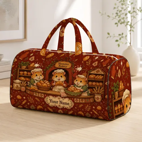 Golden Hamster Bakery Scene With Cozy Pastries For Bakers, Students, And Cafe Lovers Quilted Weekend Bag
