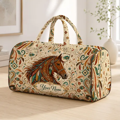 Bohemian Southwestern Horse With Turquoise Beads For Travel Rodeo And Cowgirl Gifts Quilted Weekend Bag