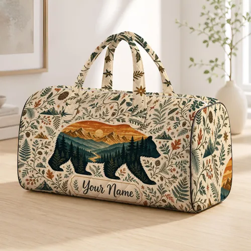 Black Bear Mountain Forest Scene For Northwoods Camping Trips And Rustic Wildlife Lovers Quilted Weekend Bag