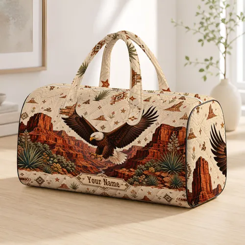 Bald Eagle Red Canyon Western Desert Scene For Road Trips And Overnight Getaways Quilted Weekend Bag