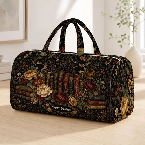 Dark Academia Vintage Library Florals With Antique Books For Autumn Holiday Readers Quilted Weekend Bag