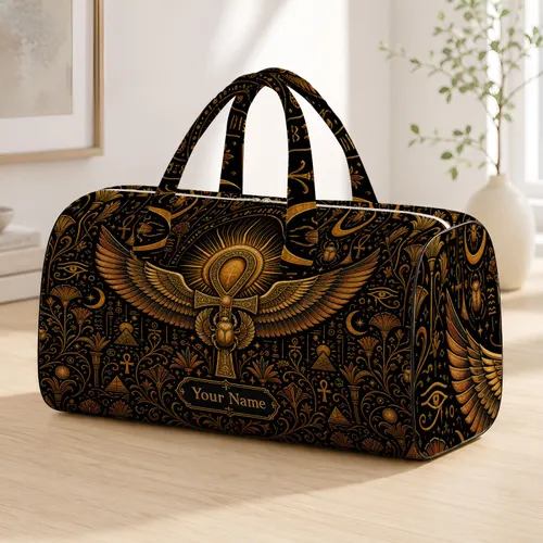 Gold Egyptian Ankh Scarab Gothic Celestial Motifs For Halloween Travel Lovers Gift Quilted Weekend Bag