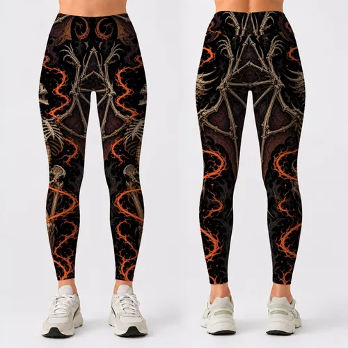 Gothic Winged Skeleton With Molten Lightning For Dark Fantasy Gym Style Alternative Women Leggings