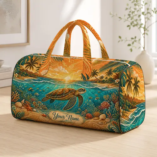 Sea Turtle Palm Beach Sunset Lagoon Tropical Coastal Travel Gift For Ocean Lovers Quilted Weekend Bag