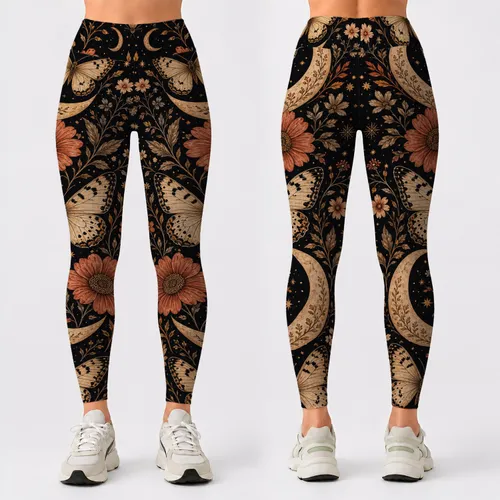 Celestial Botanical Moons And Butterflies For Boho Night Garden Festival Outfits Leggings