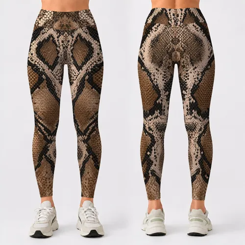 Warm Neutral Snakeskin Animal Texture For Yoga Studio Athleisure And Gym Outfits Leggings