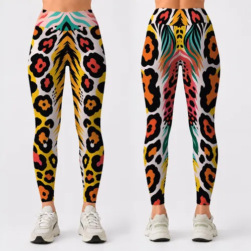 Colorful Wildcat Animal Camo With Leopard Tiger Zebra For Gym Yoga Streetwear Women Leggings