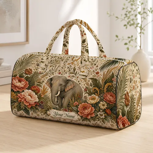 Gentle Elephant Floral Garden With Peonies For Travel Style And Elephant Lovers Gift Quilted Weekend Bag