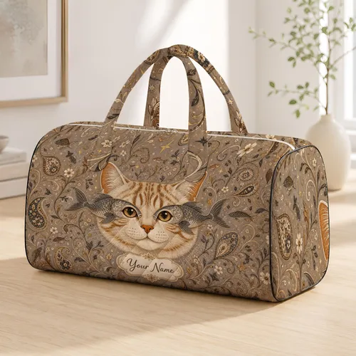 Whimsical Tabby Cat With Fish Spectacles For Cozy Travel Style And Feline Fans Everywhere Quilted Weekend Bag