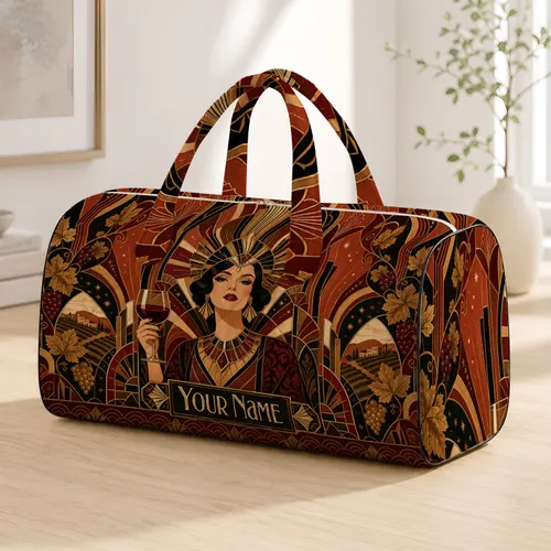 Retro Art Deco Wine Muse With Gold Headpiece For Jazz Age Getaways And Girls Trips Quilted Weekend Bag
