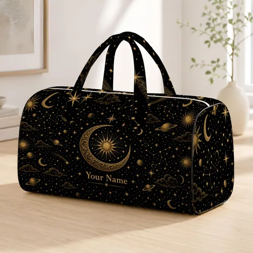 Antique Gold Celestial Moon And Stars For Astrology Travel Style Women And Dreamers Quilted Weekend Bag