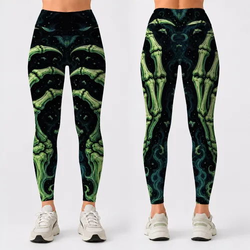 Glow In The Dark Skeletal Claw And Bats For Halloween Yoga And Spooky Gym For Women Leggings
