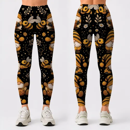 Honeybee Gnome Folkcore Center Motif For Cozy Garden Outfits And Casual Days For Women Leggings