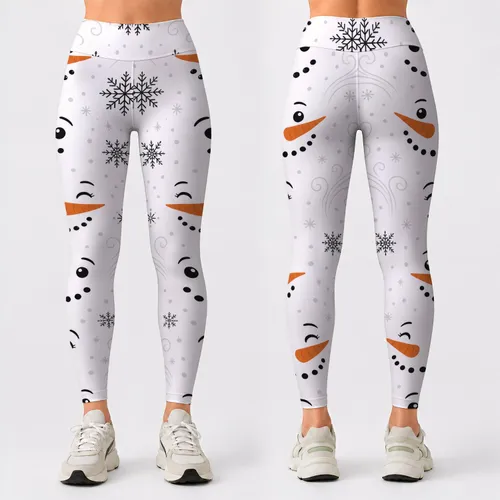 Cheerful Snowman Faces And Snowflakes For Cozy Christmas Holiday Family Winter Parties Leggings