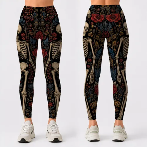 Gothic Skeleton Wildflowers Dark Y2K Vintage Aesthetic For Festivals And Nights Out Leggings