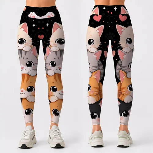 Stacked Kawaii Kittens With Hearts For Cozy Casual Outings And Cat Lover Style Vibes Leggings