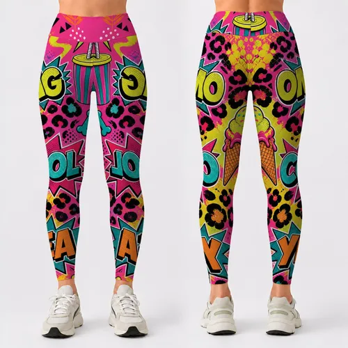 Neon Pop Art Graffiti Leopard Collage For Yoga Workouts And Streetwear Style For Women Leggings
