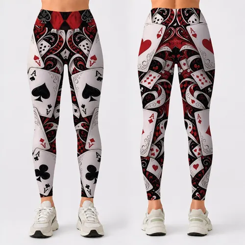 Red Black Casino Card Harlequin Diamonds For Vegas Night Party And Poker Club Style Leggings