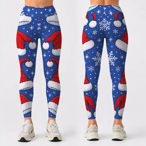Royal Blue Santa Hats And Snowflakes Christmas Lounge Style For Festive Nights At Home Leggings