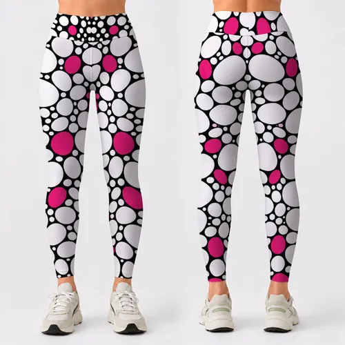 Black White Pebble Bubbles With Magenta Pop For Casual Streetwear And Yoga Style Leggings