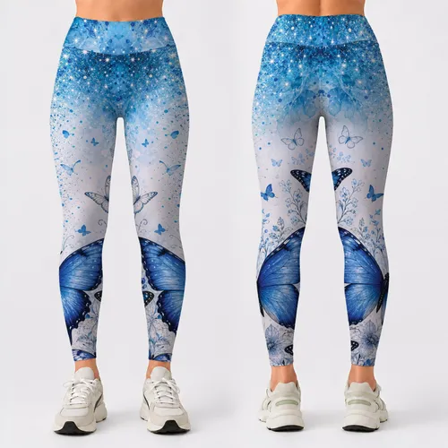 Ocean Blue Butterfly Watercolor Sparkle Garden For Elegant Yoga And Lounge Style Leggings