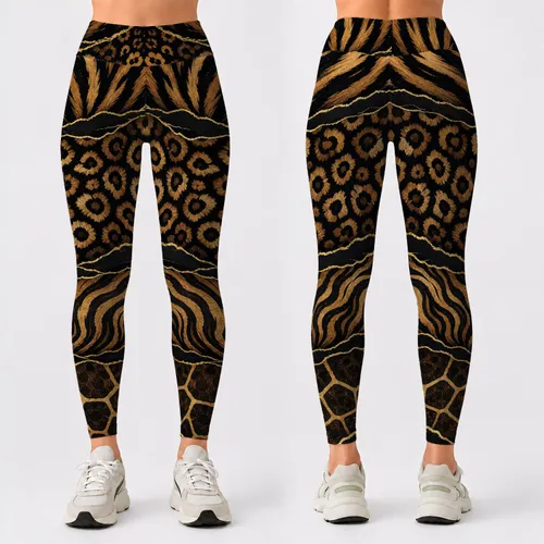 Glam Safari Patchwork Animal Stripes And Rosettes For Luxe Workout Streetwear Looks Leggings